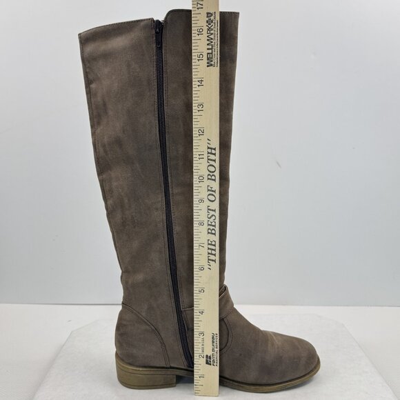 Vanity Womens Size 6.5 Brown Knee High Riding Boots Faux Leather Buckle Zipper - Picture 10 of 14